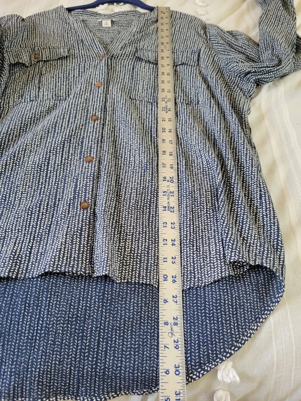 L.L. Bean Organic Cotton Button Front Shirt Navy Print XL Coastal Grandma Beachy - Picture 8 of 10